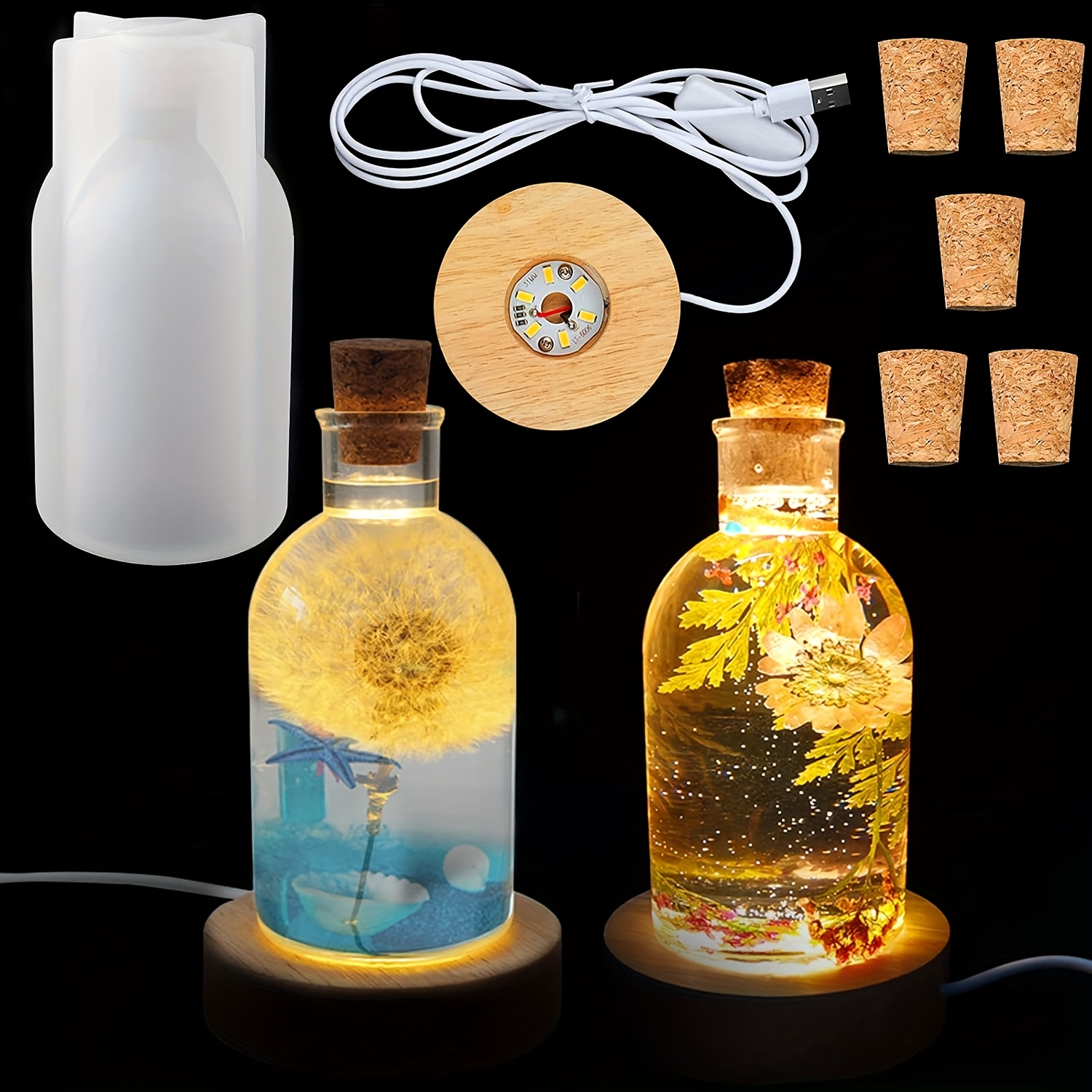 Woodworking Resin - Drift Bottle Lichtset met harsvorm, siliconen